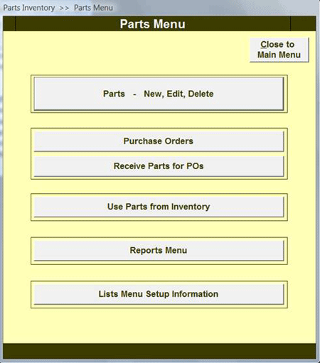 KeepTraK Parts Main Menu
