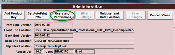 Users and Permissions Administration - KeepTraK